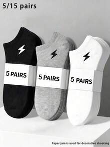 5/15 Pairs Unisex Black, White, Gray Solid Color Geometric Pattern Jacquard Casual Ankle Socks, Suitable For Commuting And Sports, All Seasons - Multicolor - View 9