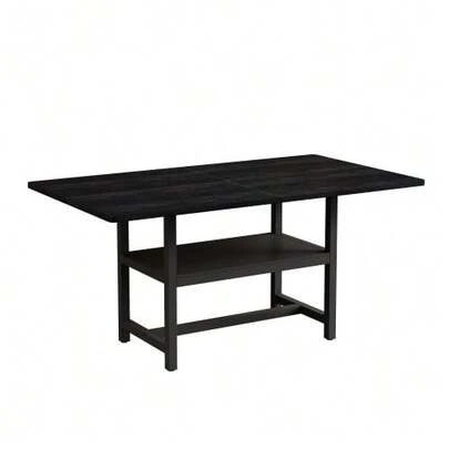 Black Rectangular Industrial Design Dining Table, 160*90*76 Cm, For 4 To 6 People, With Multifunctional Storage Shelf, Suitable For Living Room, Kitchen And Dining Room.