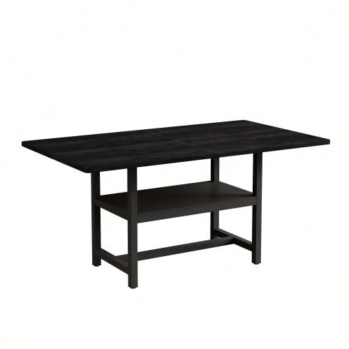 Black Rectangular Industrial Design Dining Table, 160*90*76 Cm, For 4 To 6 People, With Multifunctional Storage Shelf, Suitable For Living Room, Kitchen And Dining Room. - Black - View 1
