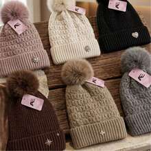 Women's Winter Thermal Hat With Glitter, Hypoallergenic, Lined With A Cute And Stylish Pom-Pom, Warm And Stylish. - MYA-41 rosa c/ pedrinhas - 查看 10