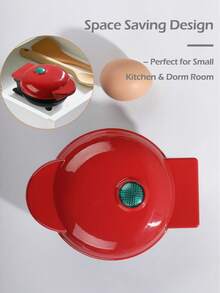 SCISHARE 1pc Mini Waffle Maker, 10cm Waffle Mold, Water-Based Non-Stick Coating, Easy To Clean, 350W Fast Heating, Compact Design For Drawer Storage, EU Plug, 70cm Power Cord - Ideal For Children And Families To Make Breakfast While Traveling And In Small Kitchens, Just Add Batter (Red Round) - Red️ - View 4