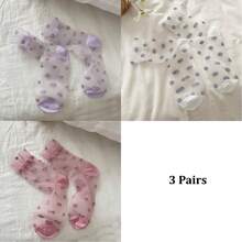 1/2/3 Pairs Women's Thin Mid-Calf Socks For Spring & Summer, Transparent Crystal Silk Stockings, Floral Pattern Ladies Socks - Multicolor - View 15