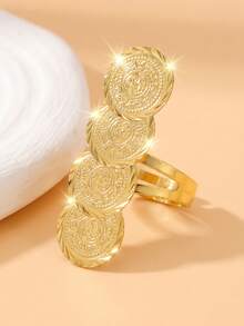 1pc Fashionable Personalized Coin Ring, Suitable For Women's Party Wear, Holiday Gift - Gold - View 1