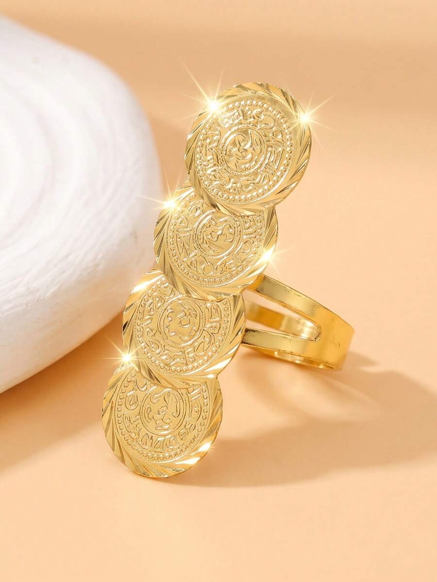 1pc Fashionable Personalized Coin Ring, Suitable For Women's Party Wear, Holiday Gift - Gold - View 1