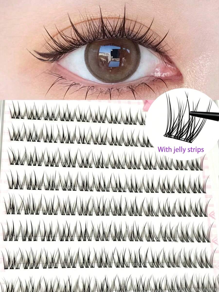 120pcs Transparent Stem Fishbone False Eyelashes, Natural Segmented Single Cluster, Suitable For Beginners, Natural Cat Eye Makeup, Fan Makeup, Ultra-Light Daily Use, Beginner Simulation Segmented False Eyelashes, Slouchy Fishbone Design At The End Of The False Eyelashes, Fits The Eye Shape, Natural Curling, Easy To Use, Suitable For Any Occasion, Easily Create A Natural Beautiful Makeup! (Random Bottom Card) - C - View 1