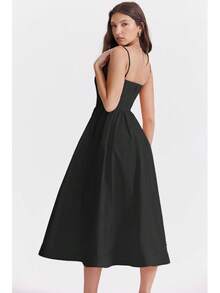 Women's Long Backless Spaghetti Strap Summer Dress - Black - View 7