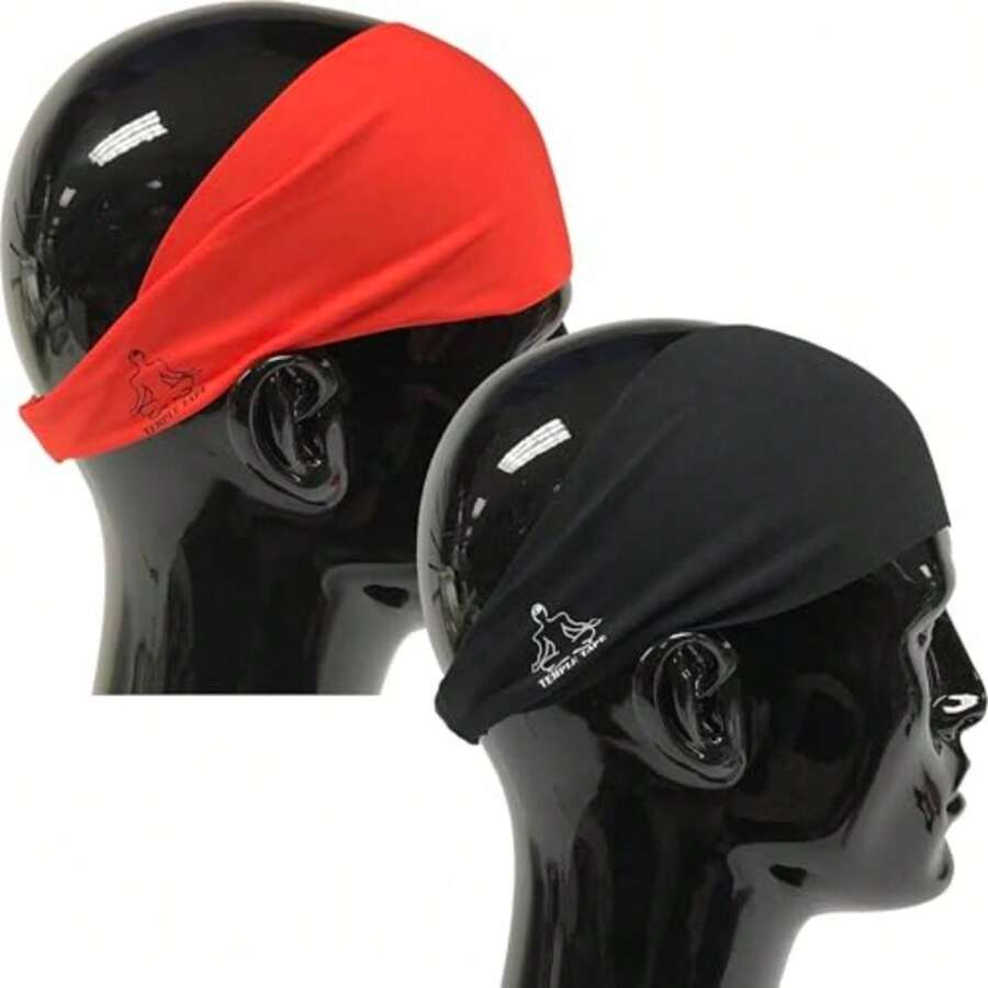 Temple Tape Diademas para Hombres y Mujeres, Banda Deportiva para el Sudor y Diadema Deportiva Que Absorbe la Humedad, para Correr, Entrenamiento Cruzado, Yoga y Casco de Bicicleta - Negro & rojo - Ver 1