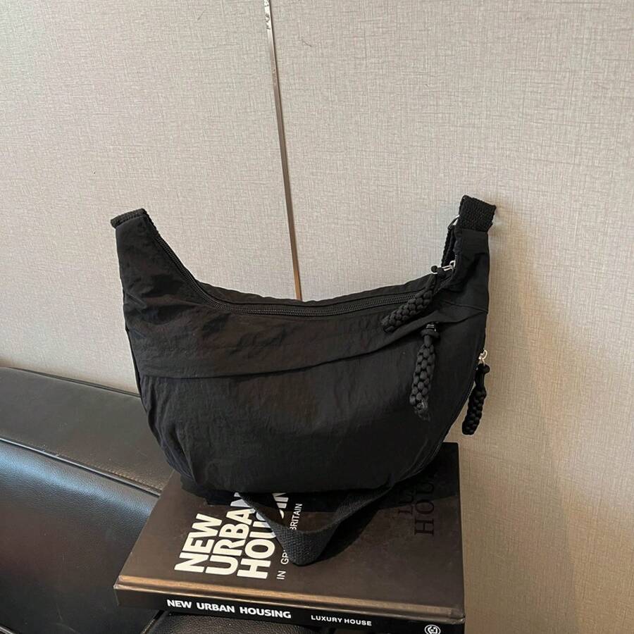 Bolso de cuero genuino para mujer, elegante bolso de mano y de hombro para oficina, citas y fiestas. Bolso tipo dumpling de gran capacidad para mujer, estilo japonés, simple, único, versátil, casual, de color sólido, elegante, nuevo bolso cruzado. - Blanco - Ver 1