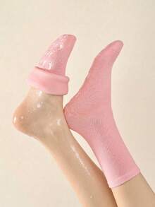 1 Pair Whitening & Moisturizing Silicone Foot Socks, Suitable For Dry And Cracked Foot Care, Gel Heel & Leg Warmers For Foot Hydration - Pink - View 3