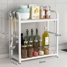 1 pieza Estante de almacenamiento de cocina de metal sin taladro, estante de cocina de doble capa, estante de almacenamiento de arte de hierro y madera, almacenamiento de cocina multifuncional, estante de esquina, estante de especias, almacenamiento de gran capacidad de múltiples capas, diseño estable sin taladro, puede almacenar cuencos, platos, ollas, botellas de especias y verduras, libera espacio en la encimera, adecuado para almacenamiento de cocina y suministros de almacenamiento del hogar - Multicolor - Ver 12