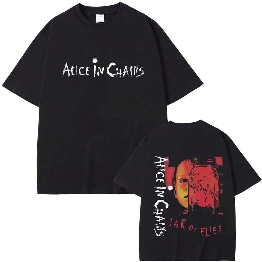 Camiseta del álbum "Jar of Flies" de la banda de rock Alice in Chains, camiseta de verano para hombre y mujer, vintage, casual, de algodón, unisex, moda urbana. - Negro - Ver 1