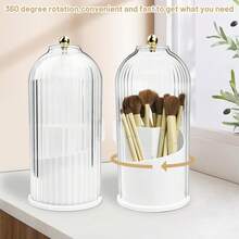 1PCS Makeup Brush Holder With Lid 360 Rotating Clear Dustproof Make Up Organizer For Vanity Bathroom Countertop - White-clear - View 11