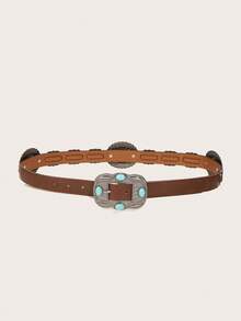 1 chiếc thắt lưng nữ phong cách Bohemian cao bồi phương Tây, khóa bạc cổ điển trang trí đá ngọc lam, chất liệu PU màu nâu, phù hợp cho quần jean, chân váy ngắn, mặc hàng ngày, phong cách thời trang, hoạt động ngoài trời, tiệc tùng, Giáng sinh, Valentine, tựu trường, Halloween, lễ hội âm nhạc, phụ kiện thu/đông, trang phục mọi mùa, dành cho nữ, mẹ, đi làm hàng ngày, du lịch, quà tốt nghiệp, sinh nhật, phong cách Bohemian, vintage, du lịch - Phụ kiện bạc cổ màu nâu - Xem 5