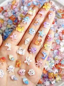 Serie Oceánica Encantos de Arte de Uñas de Resina de Dibujos Animados, Incluye Delfín, Concha, Estrella de Mar, Medusa Surtidos Aleatoriamente, Color Aleatorio, 100 piezas/30 piezas en Total, Accesorios de Uñas DIY Portátiles para Niñas - Multicolor - Ver 2
