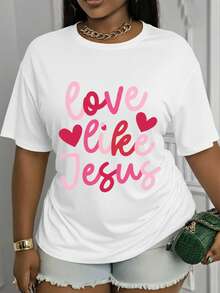 Women's 100% Cotton Short-Sleeved T-Shirt With A Round Neck And A "Love Like" Print. This Stylish Top Features A Casual Round Neck Design, Is Made From Soft, Stretchy Fabric, And Is Machine Washable. A Modern And Versatile Garment, Suitable For All Seasons. Lightweight, Breathable, And A Summer Bestseller. - 黑色 - 查看 10