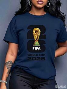 [Official FIFA World Cup Licensed]Graphic[FIFA World Cup Licensed]2026 World Cup, Football-Themed Fun Printed Short-Sleeve T-Shirt, Street Style Print Design, Summer Top, A Must-Have For Fans, Available In Men's And Women's Styles, Suitable As A Birthday Gift For A Boyfriend T-Shirt - 藏蓝色 - 查看 1