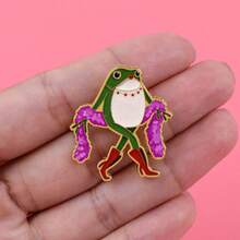 Cute Frog Enamel Brooch, Fashion Lapel Pin Badge, Backpack & Clothing Accessory, Animal Jewelry, Gift For Friends - Green - View 7