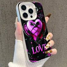 Stock almacén local MéxicoHeart-shaped Jesus Funda Antigolpe con carcasa plateada colorida en negro, Antiarañazos y Protección de Cámara.Diseños de moda  viral, estilo popular de  influencer exclusiva.Compatible con iPhone 11-17 Pro Max, ,  S20-S25 - 1 unidad - Ver 3