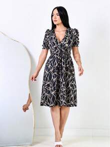 Women's Printed Dress, Flared, Casual, Elegant, Romantic Fabric - 熄滅 - 查看 5