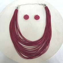 Maxi Waxed Multi-Strand Necklace Set With Button Earrings - 深粉紅色 - 查看 1