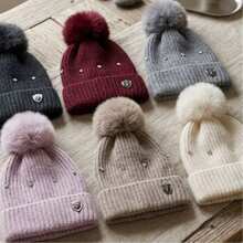 Women's Winter Thermal Hat With Glitter, Hypoallergenic, Lined With A Cute And Stylish Pom-Pom, Warm And Stylish. - MYA-41 cinza c/ pedrinhas - 查看 8