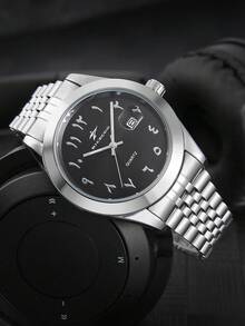 1pc RICECGO Quartz Calendar Wristwatch, Stainless Steel Strap, Minimalist Round Dial Business Watch For Men, Suitable For Gifts And Daily Wear - Silver - View 9
