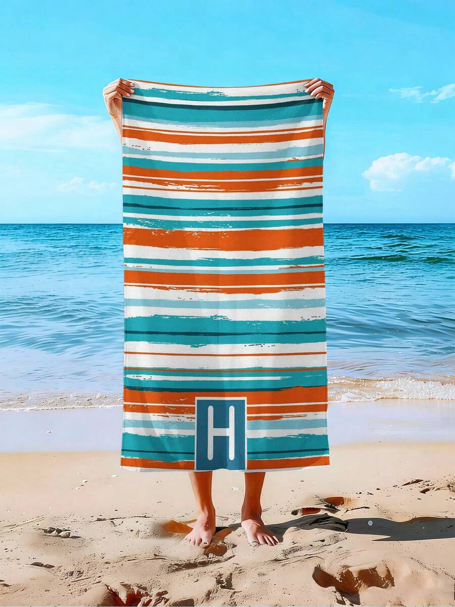 1件/特大號 [A-Z] 26個英文字母彩虹條紋海灘巾，90cm X 180cm - 多種尺寸可選，家居用品，超柔軟吸水快乾超細纖維材質，浴室配件，輕巧便攜，防風/防沙/防曬，泳池、海灘必需品，夏季旅行與度假女性海灘配件，適用於浴室、游泳、健身、瑜伽、露營，男女通用，戶外單身派對用品，開學、畢業禮物、伴娘禮物、父親節禮物、給她的禮物 - H - 查看 1