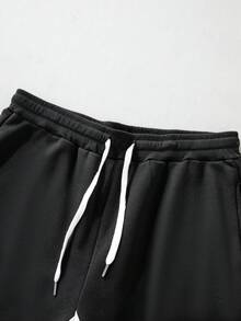 Men's Casual Sweatpants – Black And White Color Blocking With Cross Print, Drawstring Elastic Waist, Straight Leg – Comfortable And Versatile Everyday Casual Pants. - Black - View 5