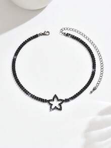 1pc Women's Star Rhinestone Decor Y2K Style Necklace, Suitable For Party & Holiday - Black - View 4