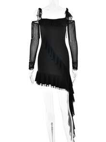 Vestido Nuevo Cuello Recto Espalda Descubierta Corte Sirena - Negro - Ver 5