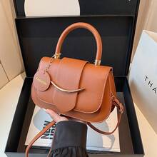 Bolso de cuero genuino para mujer, elegante bolso de mano y de hombro para oficina, citas y fiestas. Diseño único, color sólido, versátil, personalizado, bolso cuadrado pequeño y sencillo para mujer, con un toque de alta gama, adecuado para ir al trabajo y de compras, bolso cruzado. - Blanco - Ver 3