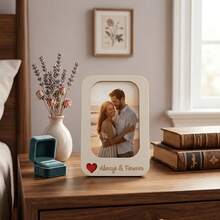 2D Flat Wooden Desktop Photo Frame Decor, Couple Memorial Frame, Wedding Desktop Frame, Home Photo Frame Decoration, Comes With Self-Adhesive For Wall Mounting - A - View 1