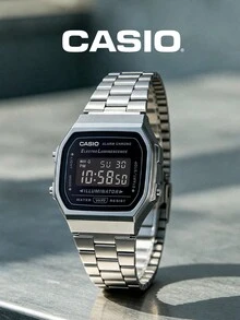 Casio Unisex Digital Watch Black Negative Display Gray Stainless Steel Band 30M Waterproof Stopwatch Alarm EL Backlight Retro Wristwatch A168WGG-1B - Black - View 1