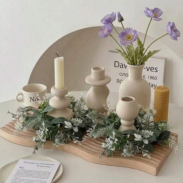 1pc Simple And Fresh Holiday Wreath Decoration, Artificial Flower Wreath, Candle Holder Wreath Decoration, Garden, Birthday, Holiday Decoration Ornament, Wedding Table Artificial Flowers, Perfect For Decorating Tables, Doors, Windows, Living Room, Bedroom, Kitchen