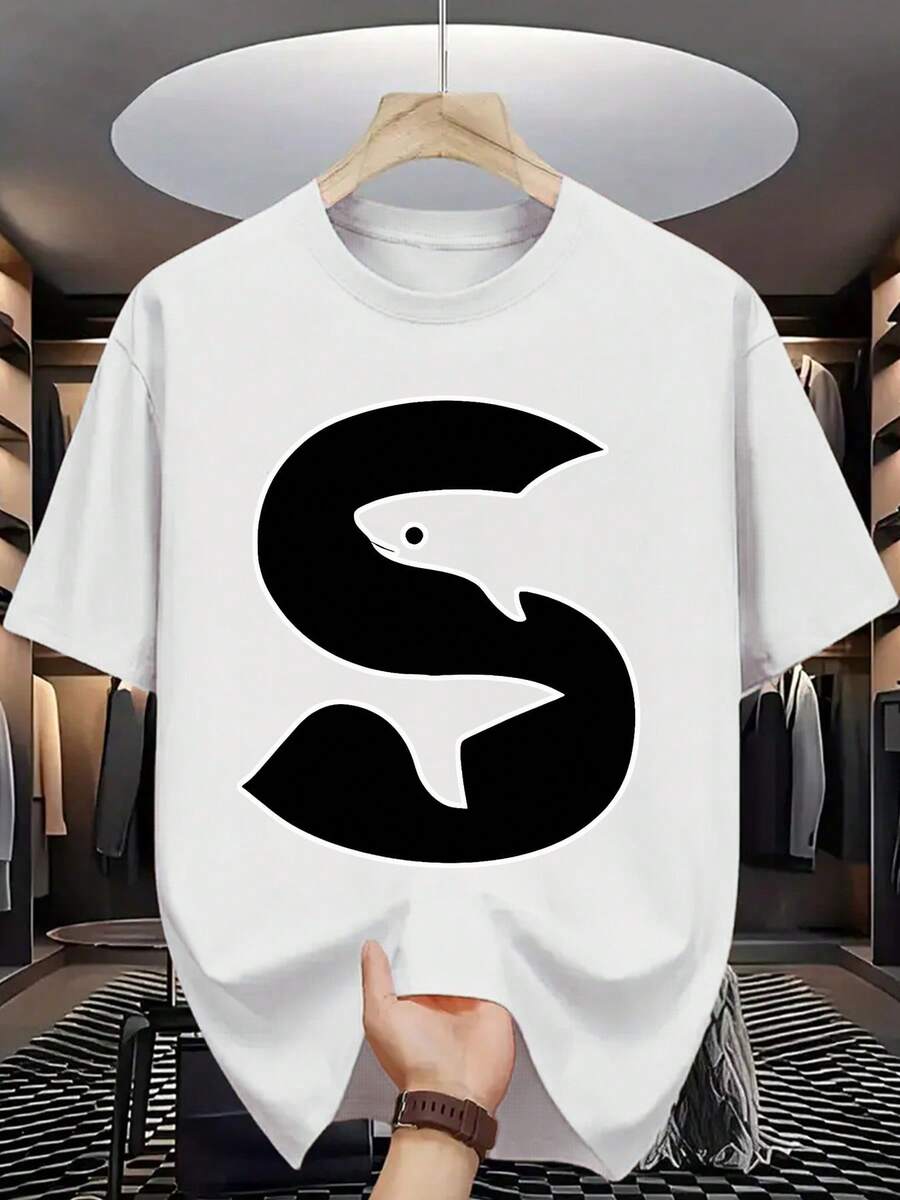 Camiseta casual de verano para hombre, 100% poliéster transpirable con cuello redondo y ligero estiramiento, tejido de punto, manga corta con estampado de letras y tiburón, diseño original y llamativo, estilo moderno y versátil, ideal para uso diario, actividades al aire libre y looks playeros en primavera, verano y otoño, corte regular apto para la mayoría de adultos mexicanos, lavable a máquina, tejido de secado rápido, regalo perfecto para amantes del mar y el estilo urbano - Blanco - Ver 1