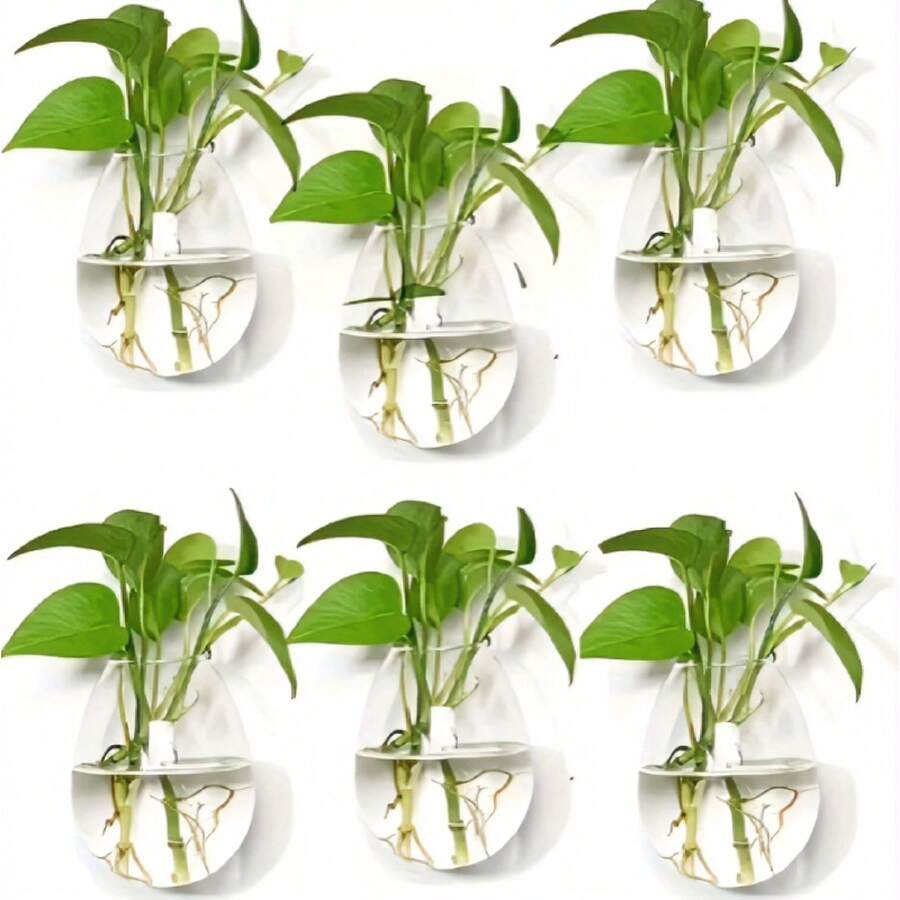 Kreative Hydroponik-Vase – 1/2/4 Stüwandmontierte Glasvase (ohne Pflanze), wandhängende Vase für Zuhause, Büro, Balkon, Esszimmer & Studentenwohnheim-Dekor - klar - Übersicht 1