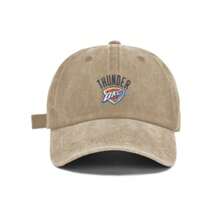 Oklahoma City Thunder Logo Baseball Cap Washed Denim, Adjustable Unisex Hat For Sports, Casual, Beach Outdoor | Retro Classic Design - Màu Khaki - Xem 8