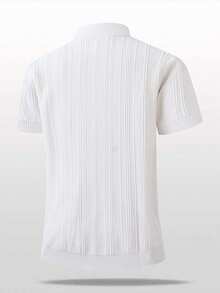 Blueprint Man 1pc Men's White Vertical Striped Textured Knit Polo Shirt, Half-Zip Placket, Ribbed Trim Design, Breathable Wrinkle-Resistant Knit Fabric, Comfortable Slim Fit Old Money Style Men's Top, Spring/Summer Commute, Light Business, Vacation Outfit - White - View 6