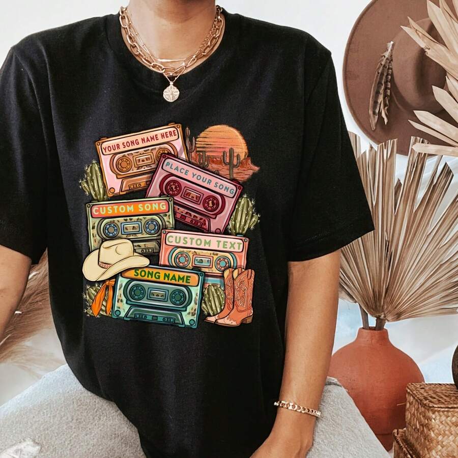 Cassette Tape Shirt_ Custom Country Music Tee - 黑色 - 查看 1