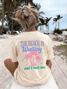 Women's Short-Sleeved T-Shirt With Heart Print, Spring Clothing, Holiday Outfit, White For Summer, Beach Look, Vacation Style, Country Style, Women's Office Outfit. - 杏色 - 查看 6