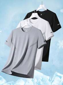 Set de 3 camisetas deportivas de manga corta para hombre, ligeras, transpirables, de malla tejida y de secado rápido para el verano - Multicolor 2 - Ver 2