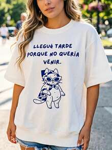 Garment With Spanish Text And A Stylish Cat Design, Ideal For A Casual, Fun And Personality-Filled Look. - White - View 2