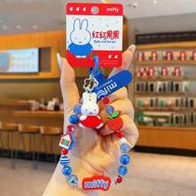 Miffy Rabbit Red Fruit Adventure Series Keychain, Cute Rabbit Doll Pendant, Couple Bag Charm, Cute Strawberry And Cherry Theme Keychain, Women's Backpack Decoration, Beautiful Anime Character Keychain - Red Red Fruit Flocked Pendant - Blue - View 10