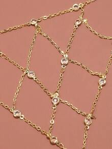 1pc Gold Rhinestone Fishnet Finger Hand Chain, Metal Chain Vintage Niche Hand Accessory, Fashion Party Handchain For Women - Rhinestone Mesh - View 4
