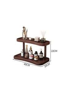 1pc Vintage Solid Wood Desktop Organizer, Double Layer Storage, High-End Multifunctional Shelf, Tea Cup Water Cup Coffee Cup Holder, Kitchen Storage Rack, Spice Rack, Cosmetic Organizer, Home Decor And Display Shelf, Suitable For Kitchen - Multicolor - View 12