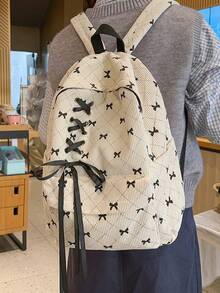 Large Capacity Women's Backpack, Minimalist Bow Design, Versatile Fashion, Small Casual Corduroy Mom Bag, Suitable For Students, School Essential - Multicolor - View 6