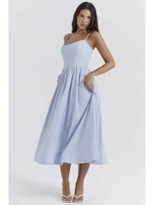 Vestido Largo de Tirantes Finos sin Espalda, y Veraniego para Mujer - Azul - Ver 6