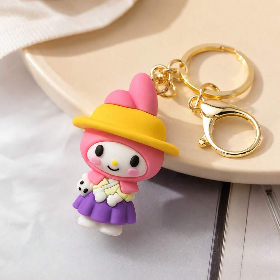 MINISO 官方 Sanrio My Melody 黃色帽子相機鑰匙圈 可愛 3D 矽膠動漫公仔 萌系紫色掛繩包飾 背包配件 車鑰匙環 畢業夏季假期禮物 - 紫色 - 查看 1