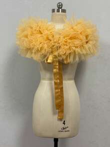 1pc Black Tulle Puff Bridal Shawl, White Fluffy Short Wedding Accessory - Multicolor - View 14