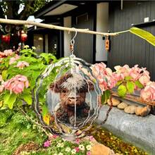 1件裝 優雅高地牛印花金屬3D旋轉風鈴 360°旋轉，適合裝飾花園、陽台與草坪，獨特設計，適合送給親友的理想禮物，款式隨機 - 多色 - 查看 6